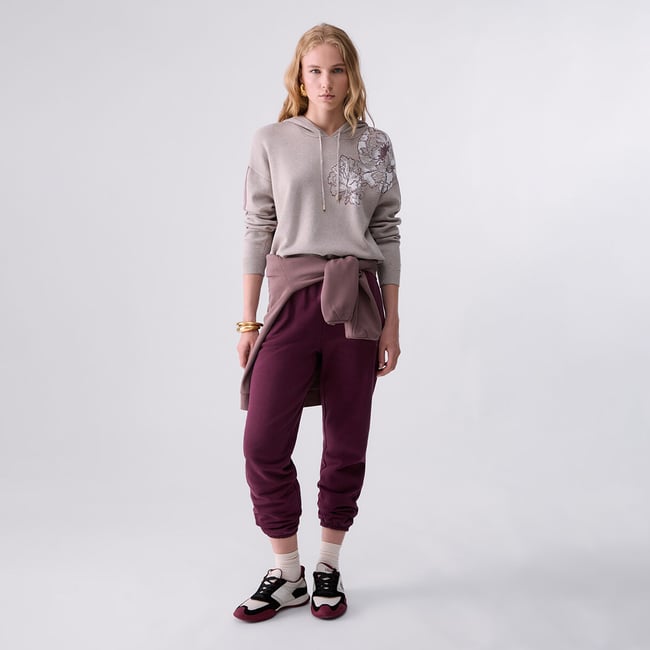 Sweat à capuche jacquard beige <span itemprop=