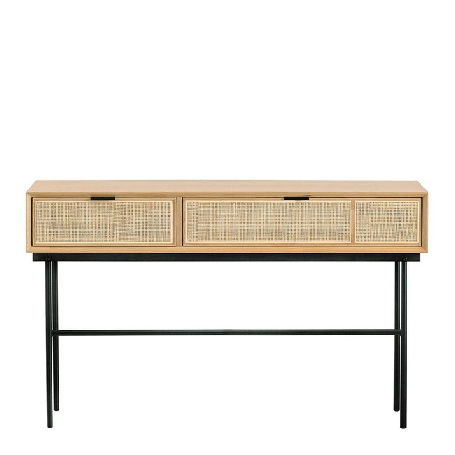 Console AUGUSTIN en chêne clair et cannage Couleur beige <span itemprop=