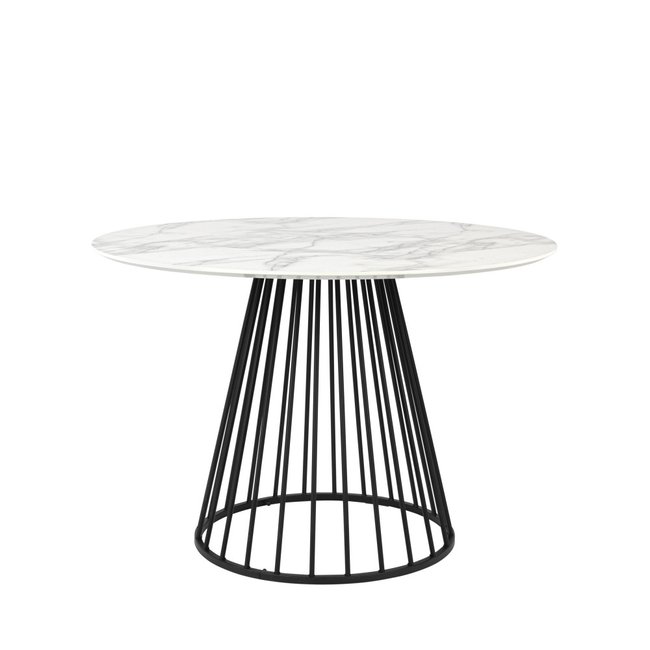 Table à manger 4 personnes ronde en effet marbre et métal- FLORIS Couleur blanc <span itemprop=