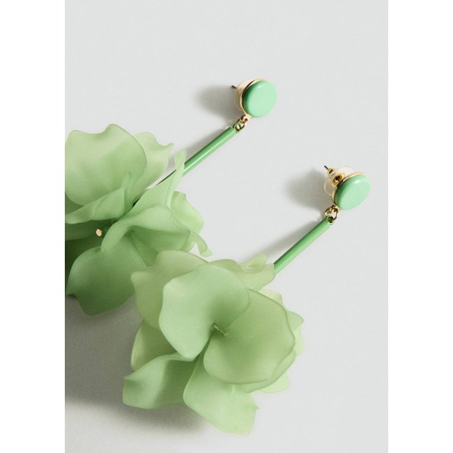 Boucles d'oreilles fleurs pendentifs vert pastel <span itemprop=