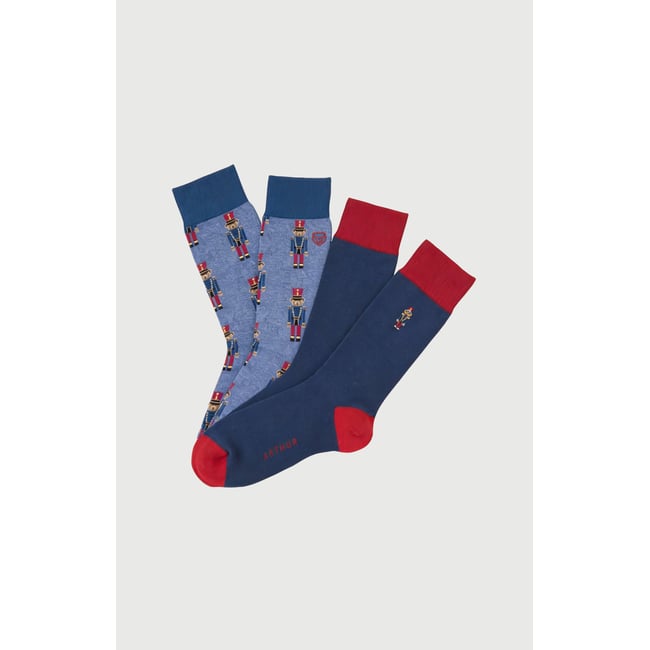 Pack 2 chaussettes en coton imprimé Casse-noisette denim <span itemprop=