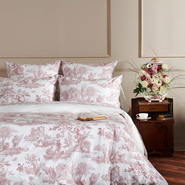Housse De Couette   Percale De Coton - TENDRESSE bordeaux/naturel <span itemprop=