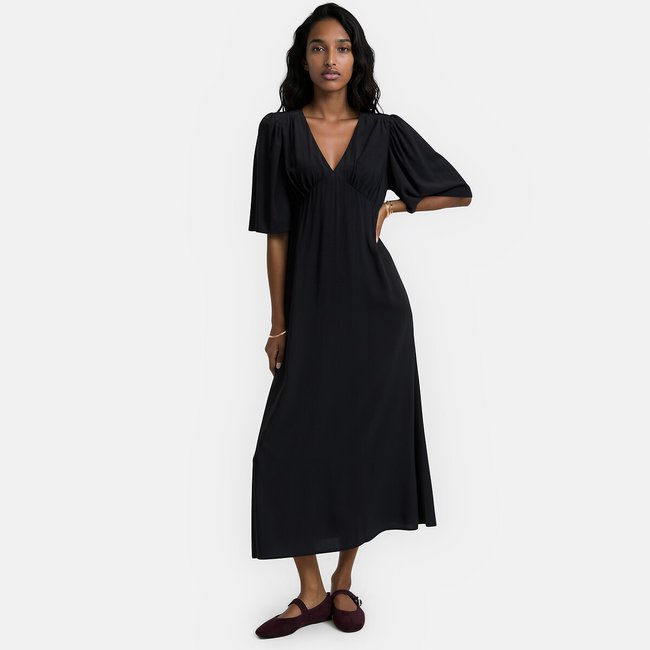 Robe longue à col V et manches courtes papillon - LA REDOUTE COLLECTIONS