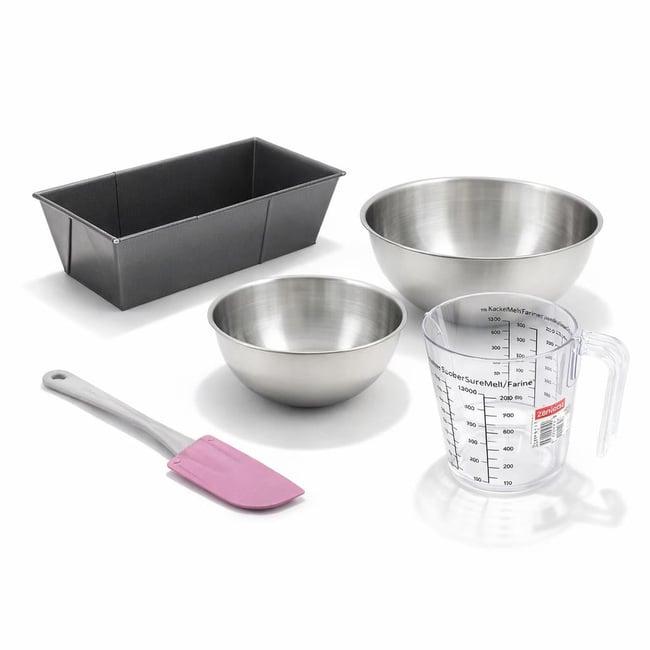 Set de 5 ustensiles de pâtisserie moule à gâteaux 2 bols spatule noir <span itemprop=