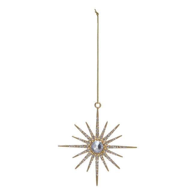Lot de 2 suspensions de sapin étoile strass en métal 9 cm Couleur dore <span itemprop=