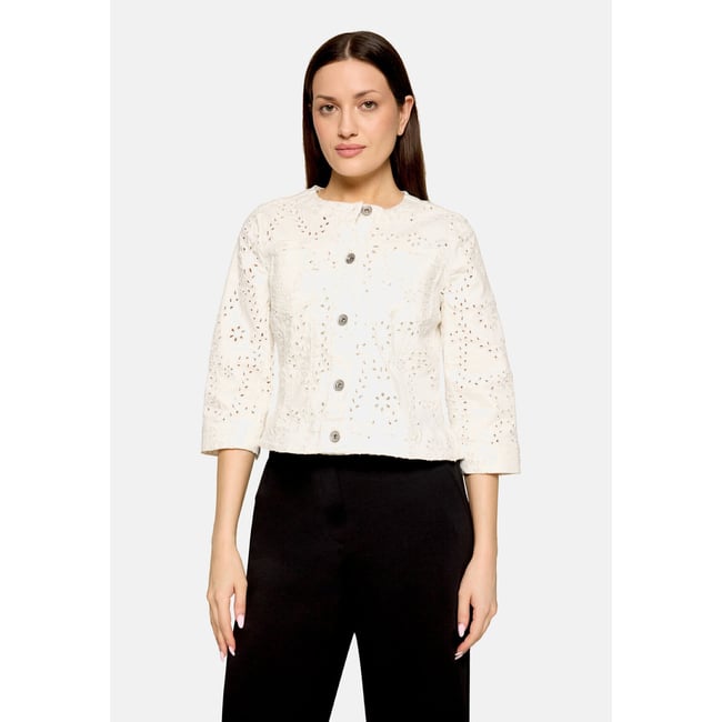 Veste en jean à manches 3/4 blanc <span itemprop=