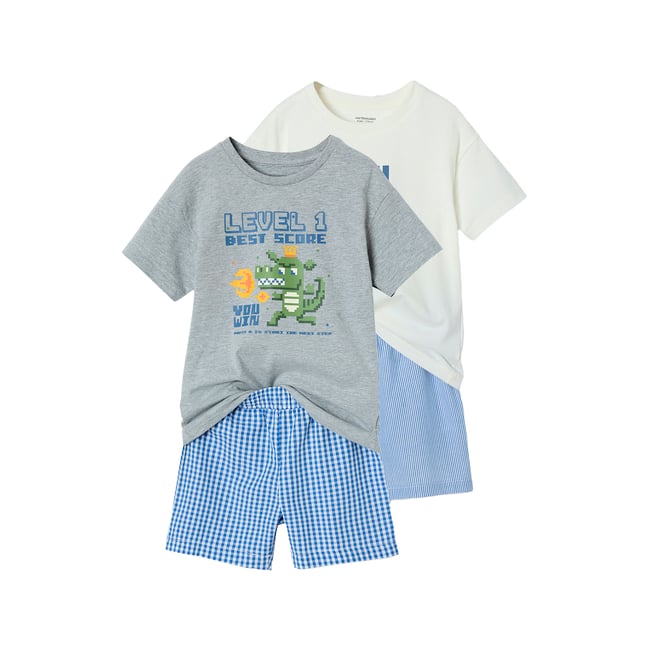 VERTBAUDET Lot De 2 Pyjamas Shorts Summer Surf Garçon - Bleu Jean Taille 14A