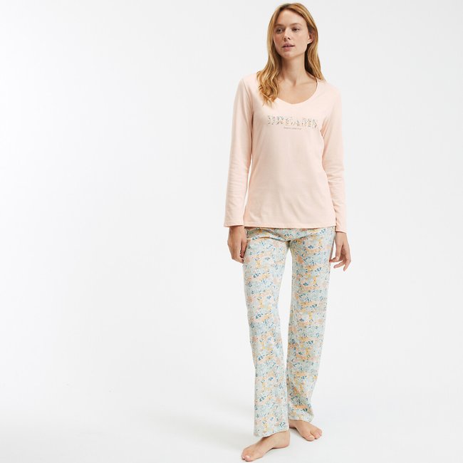 Cotton Long Sleeve Pyjamas pink/floral print ANNE WEYBURN