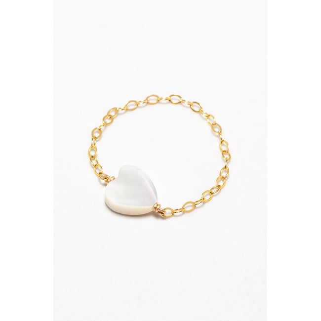 Bague chaînette Coeur - Nacre or <span itemprop=