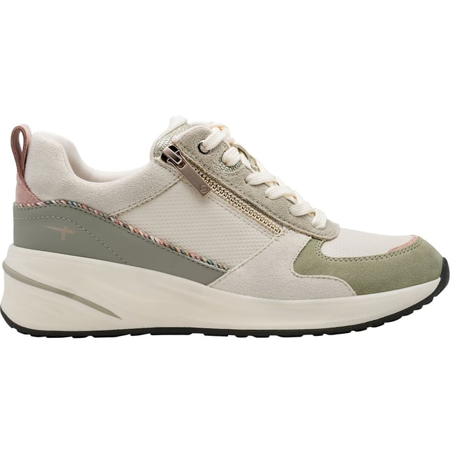 Baskets compensées et zippées blanc/vert <span itemprop=