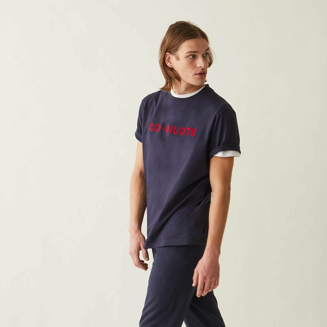 T-shirt manches courtes Co-pilote bleu marine <span itemprop=