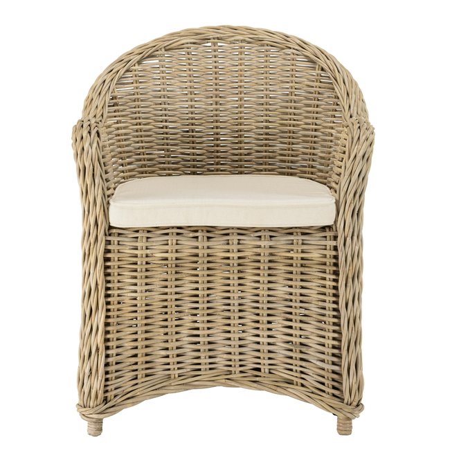 Fauteuil en kubu et rotin avec coussin blanc MANY Couleur bois naturel <span itemprop=