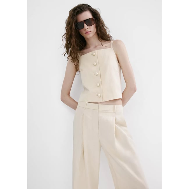 Pantalon lyocell taille normale gris clair/pastel <span itemprop=