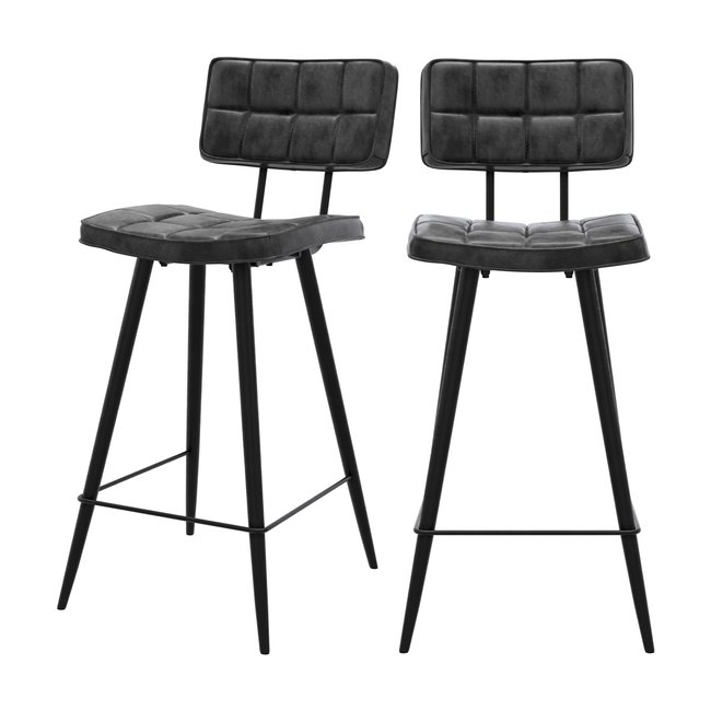 Lot de 2 chaises pour îlot central 66 cm capitonnée - TEXAS Couleur gris/noir <span itemprop=