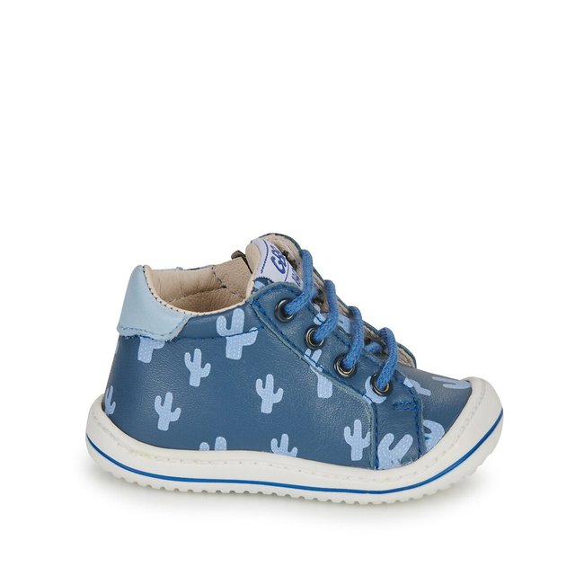 Baskets Flexoo baby souple en cuir bleu imprimé <span itemprop=