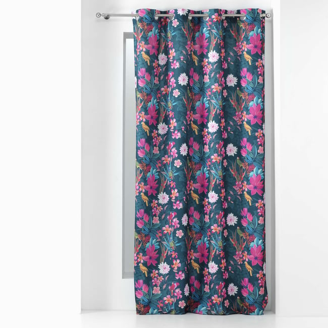 Rideau a oeillets Collection Paradis Exotique bleu <span itemprop=