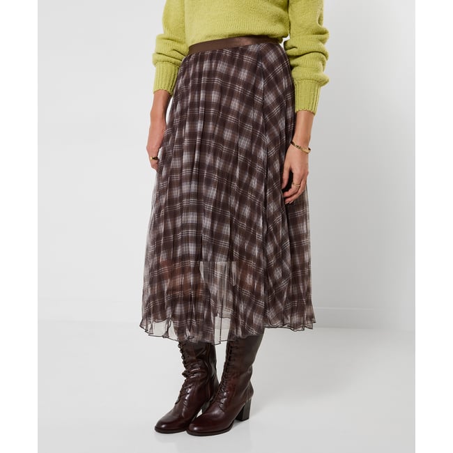 Jupe Mi-Longue en Tulle à Carreaux marron <span itemprop=