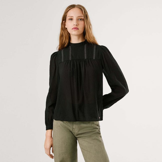 Blouse Fluide À Imprimé À Pois noir <span itemprop=