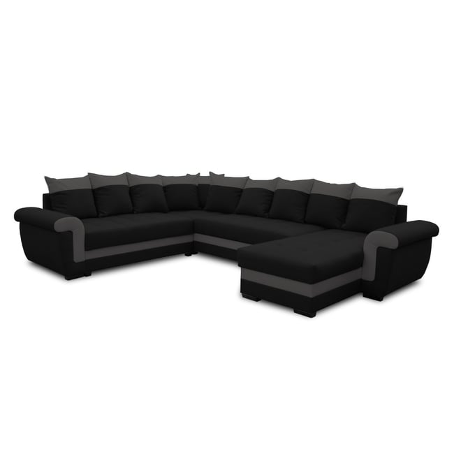 Canapé d'Angle Convertible 7 places - HENRY Couleur noir / gris <span itemprop=