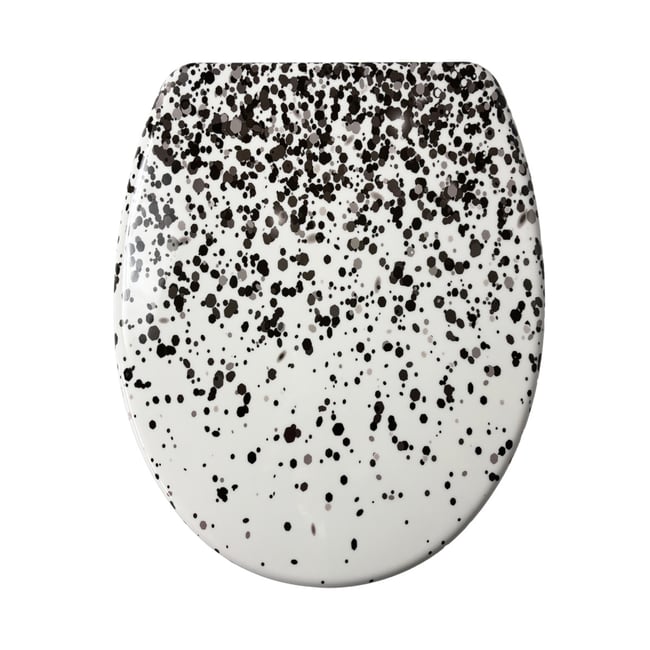 Abattant WC tacheté ralentisseur de chute DOTTY Couleur noir et blanc <span itemprop=