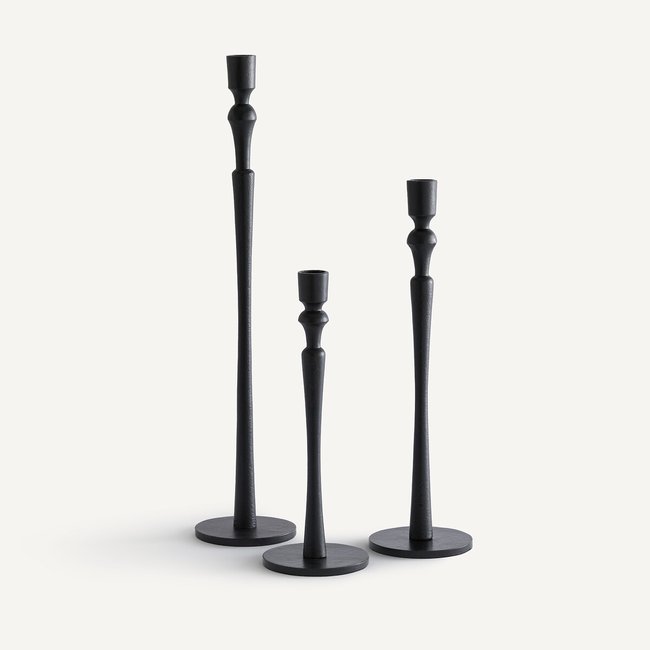 Lote de 3 candelabros de aluminio fundido, Elans negro <span itemprop=