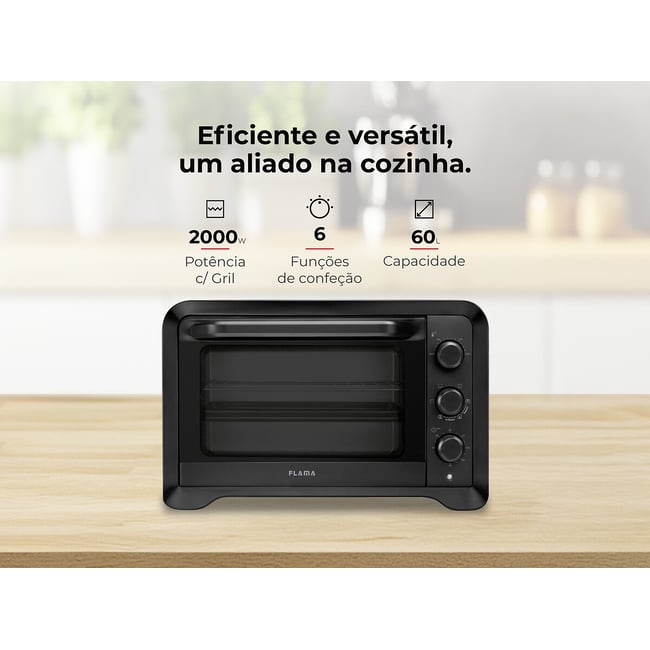 Mini Forno de Convecção 60L 2000W 1539FL, FLAMA preto  <span itemprop=