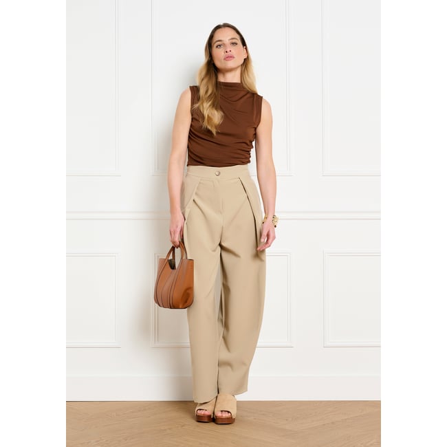 Pantalon barrel à plis lt beige <span itemprop=