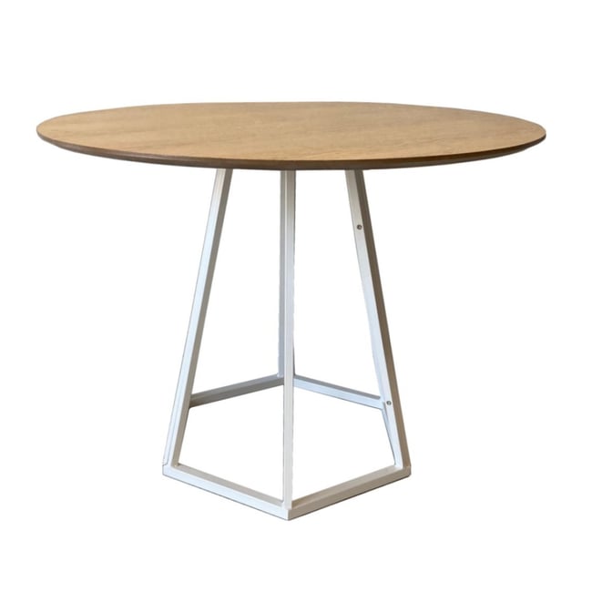 Table à manger ronde en bois et pieds en acier - HEXAGONE Couleur blanc <span itemprop=