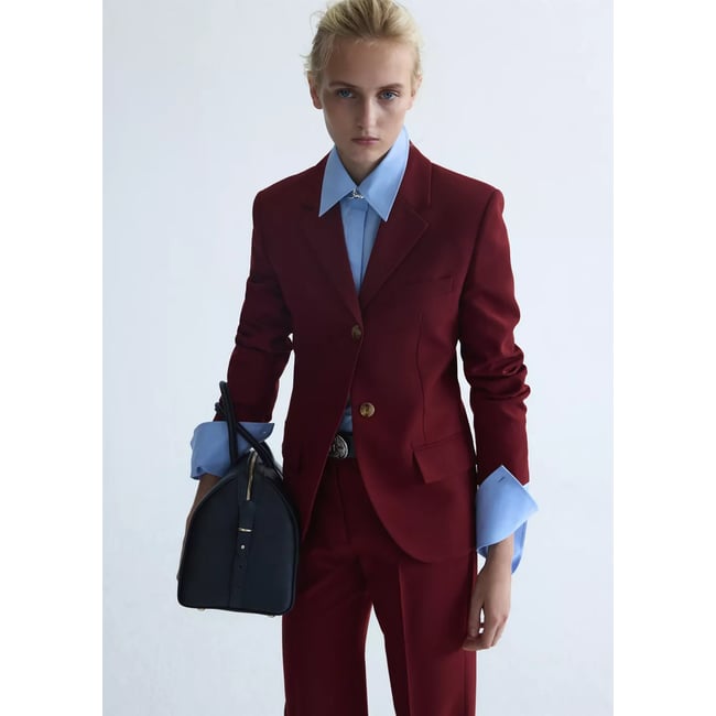 Blazer costume laine lie de vin <span itemprop=