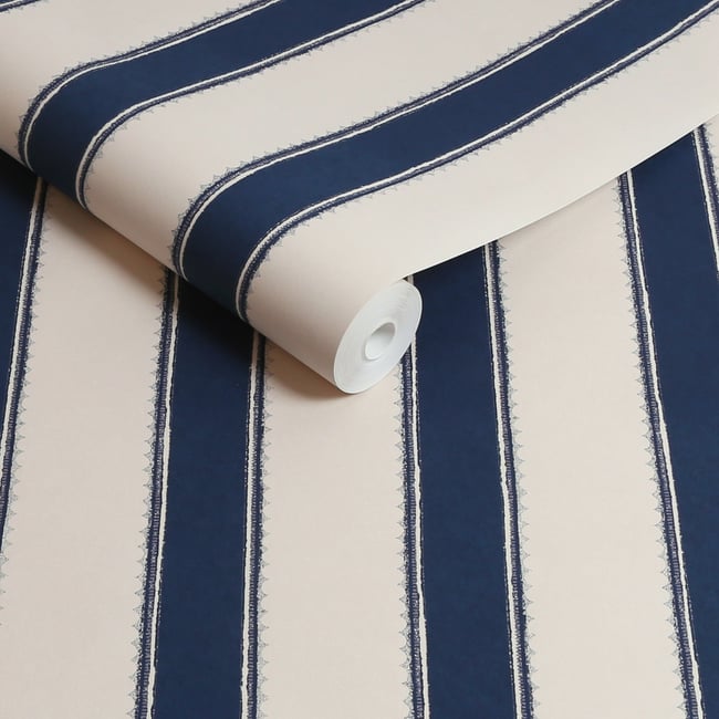 Papier peint Rayures élégantes Denwick Couleur bleu, écru <span itemprop=