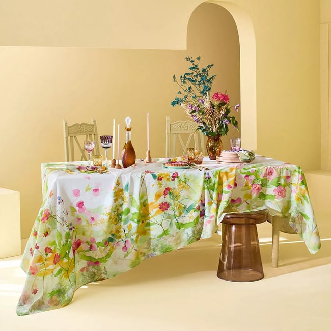 Serviette lin & coton lavé SOUFFLE FLEURI printemps <span itemprop=