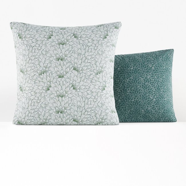 Taie d'oreiller coton lavé, Nosia imprimé vert <span itemprop=