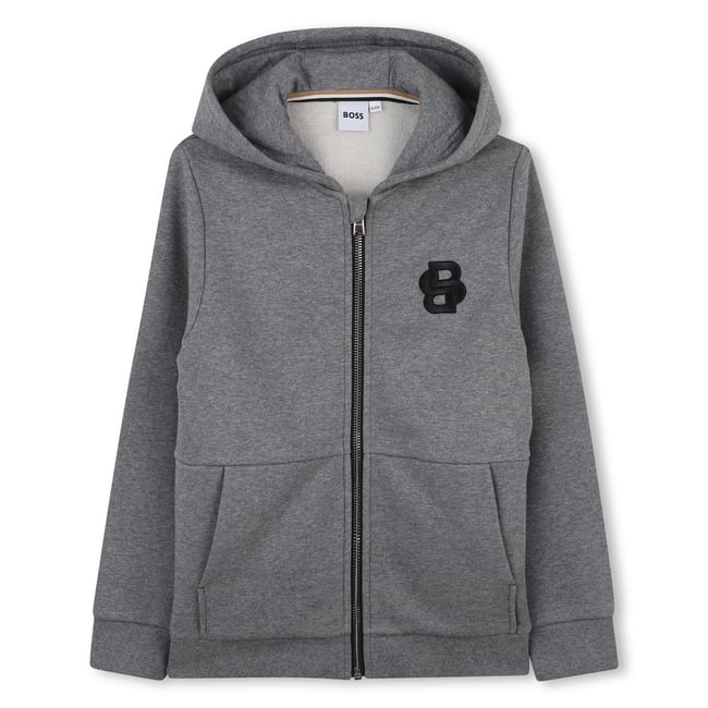 Cardigan con cappuccio gris chine <span itemprop=