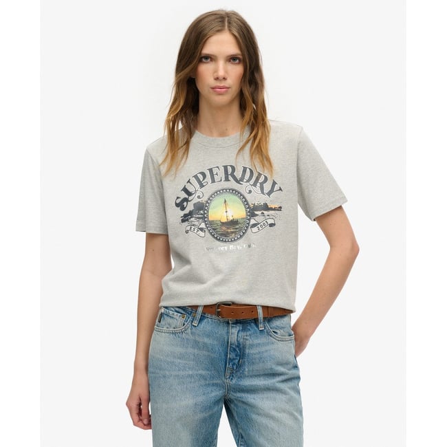T-shirt décontracté Travel Souvenir pierre ponce beige chiné <span itemprop=