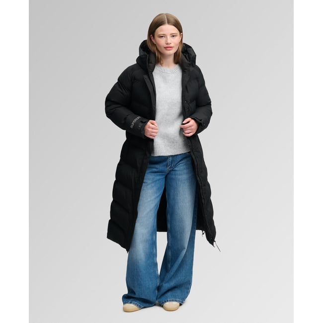 Manteau long rembourré à chevrons City noir <span itemprop=