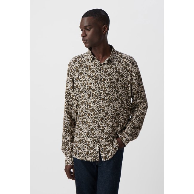 Chemise REGULAR floral têtes de mort vert kaki <span itemprop=