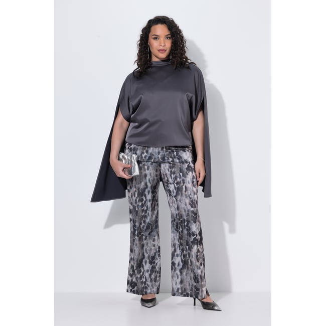 Pantalon Rose en satin, motif léopard gris beige <span itemprop=