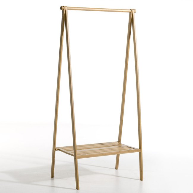 Bamboo Folding Clothes Rack with Shelf, light natural wood, SO'HOME