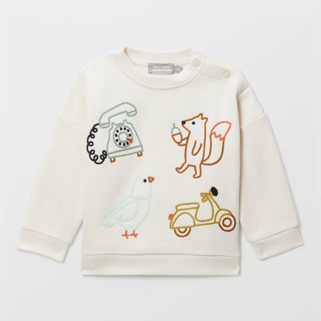 Sweat brodé en coton BIO GOTS naturel <span itemprop=