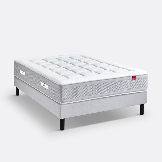 Matelas 800 ressort ensachés 5 zones Le Majestueux Couleur blanc/gris souris <span itemprop=