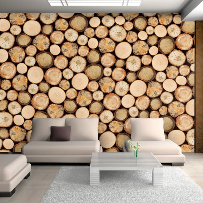 Papier peint intissé panoramique Dans la scierie Couleur beige <span itemprop=