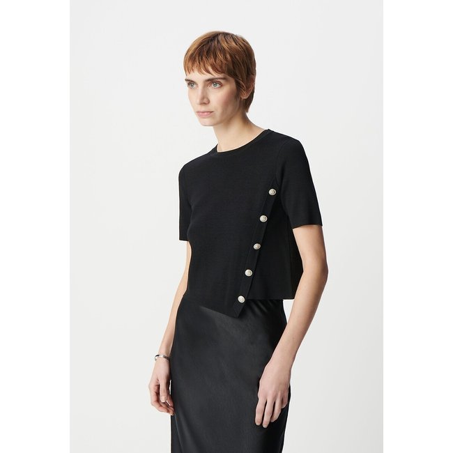 Short asymmetric jumper with short sleeves, black, IKKS