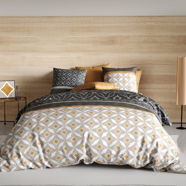 Housse de couette 260x240 Ota + 2 taies coton 57 fils gris <span itemprop=