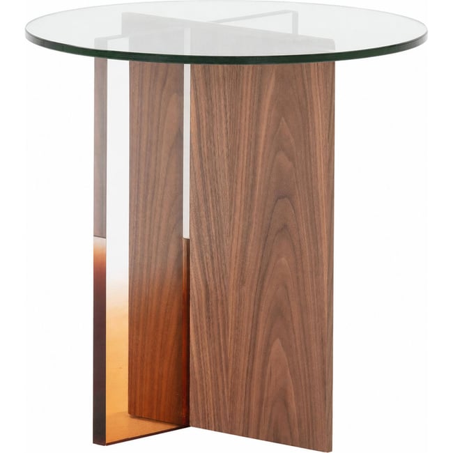 Table d'appoint ronde noyer et méthacrylate Couleur noyer, transparent et ambre <span itemprop=