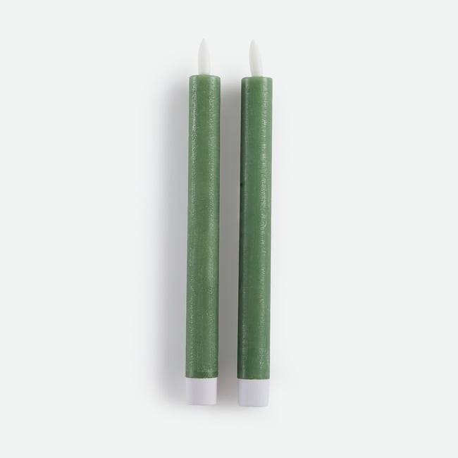Lot de 2 bougies LED, en cire, hauteur 24,5 cm, CASPAR Couleur vert <span itemprop=