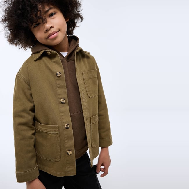 Veste worker uni en coton olive <span itemprop=
