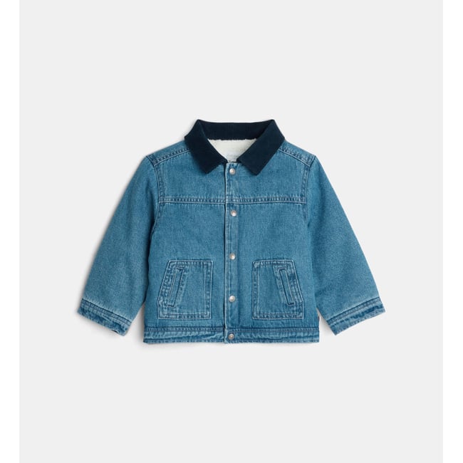 Veste droite tatard en denim de coton bio bleu moyen <span itemprop=