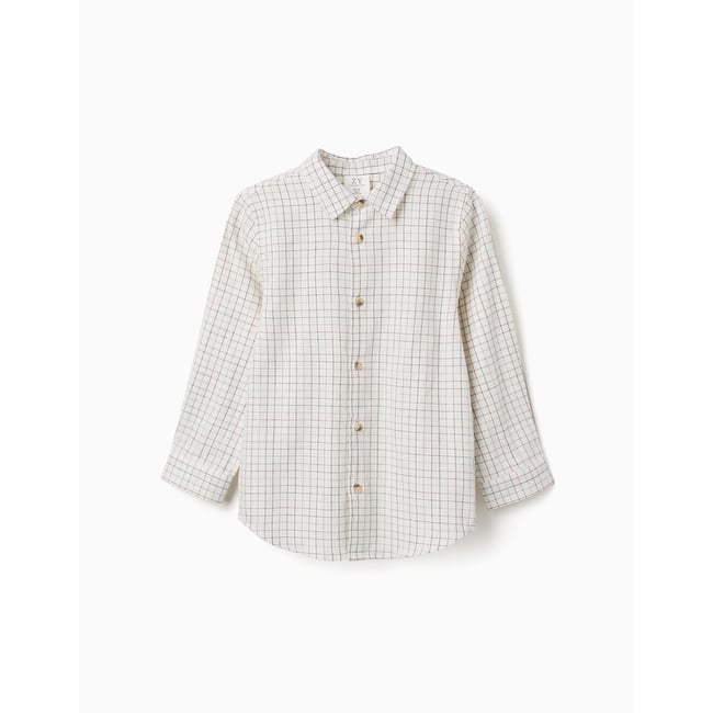 Chemise en coton à manches longues à carreaux beige clair <span itemprop=