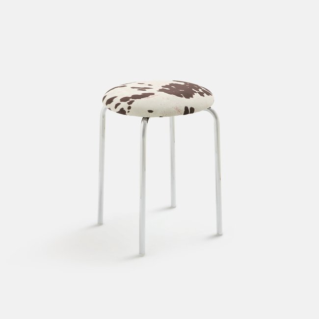 Hocker aus Chrom und Samtstoff mit Kuhmuster, AVINO kuhmuster <span itemprop=