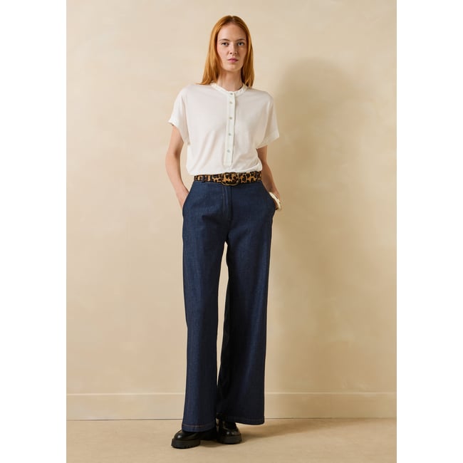 Pantalon droit et large en jean taille haute brut <span itemprop=